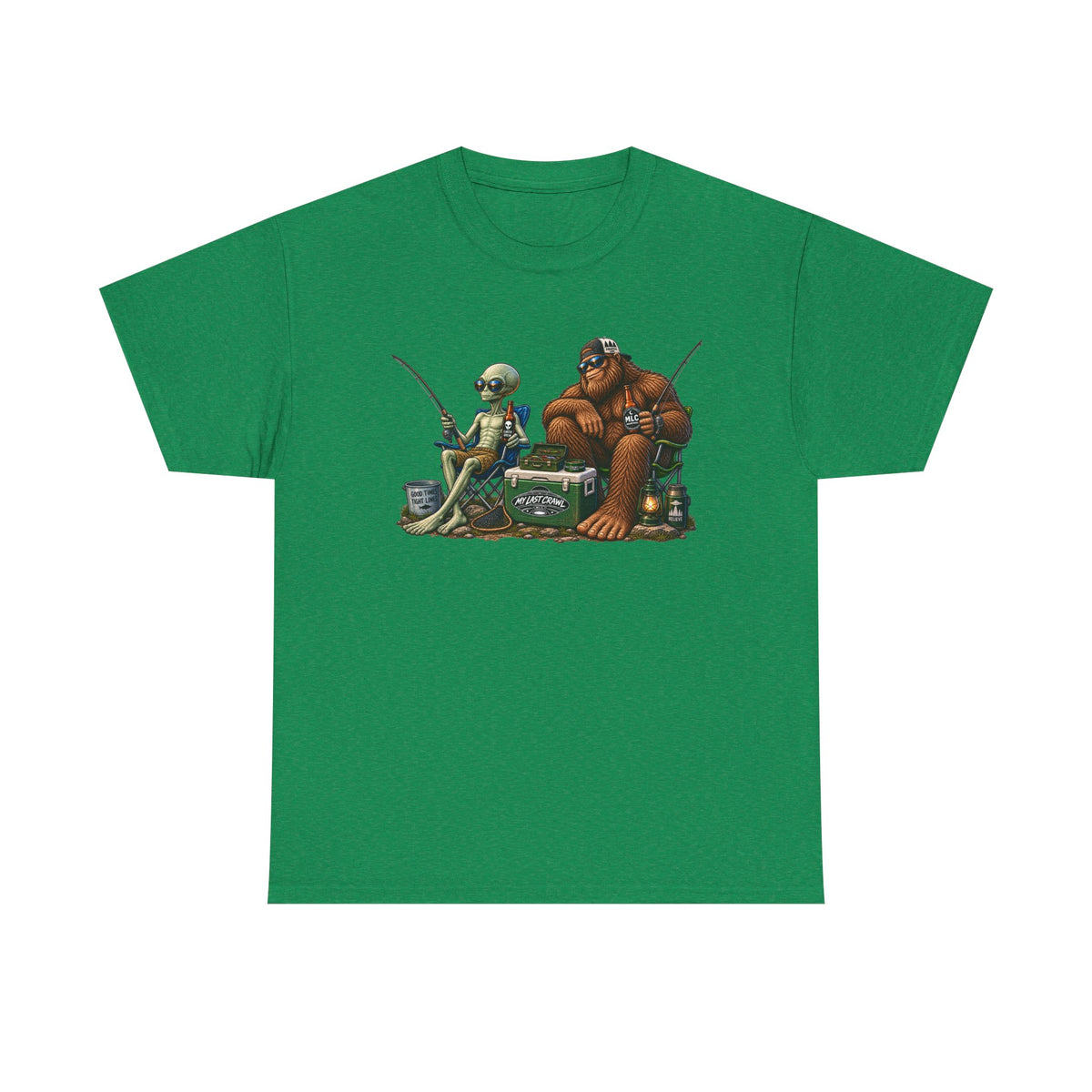 Alien and Bigfoot Fishing and drinking