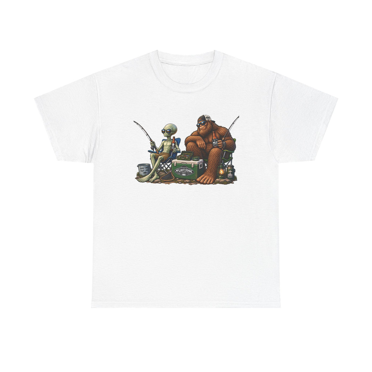 Alien and Bigfoot Fishing and drinking