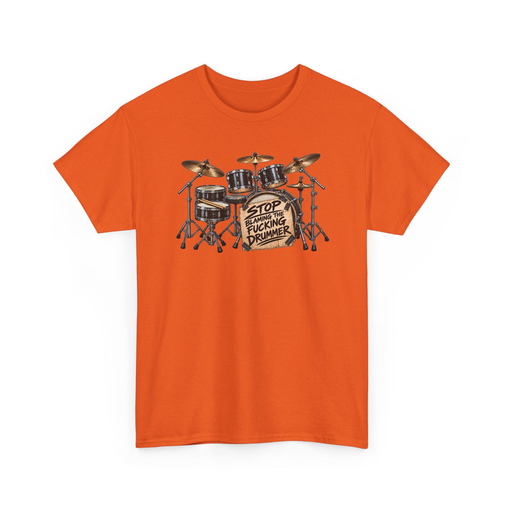 Drummer Protest T-Shirt — "Stop Fucking Drummer" Drum Kit Tee