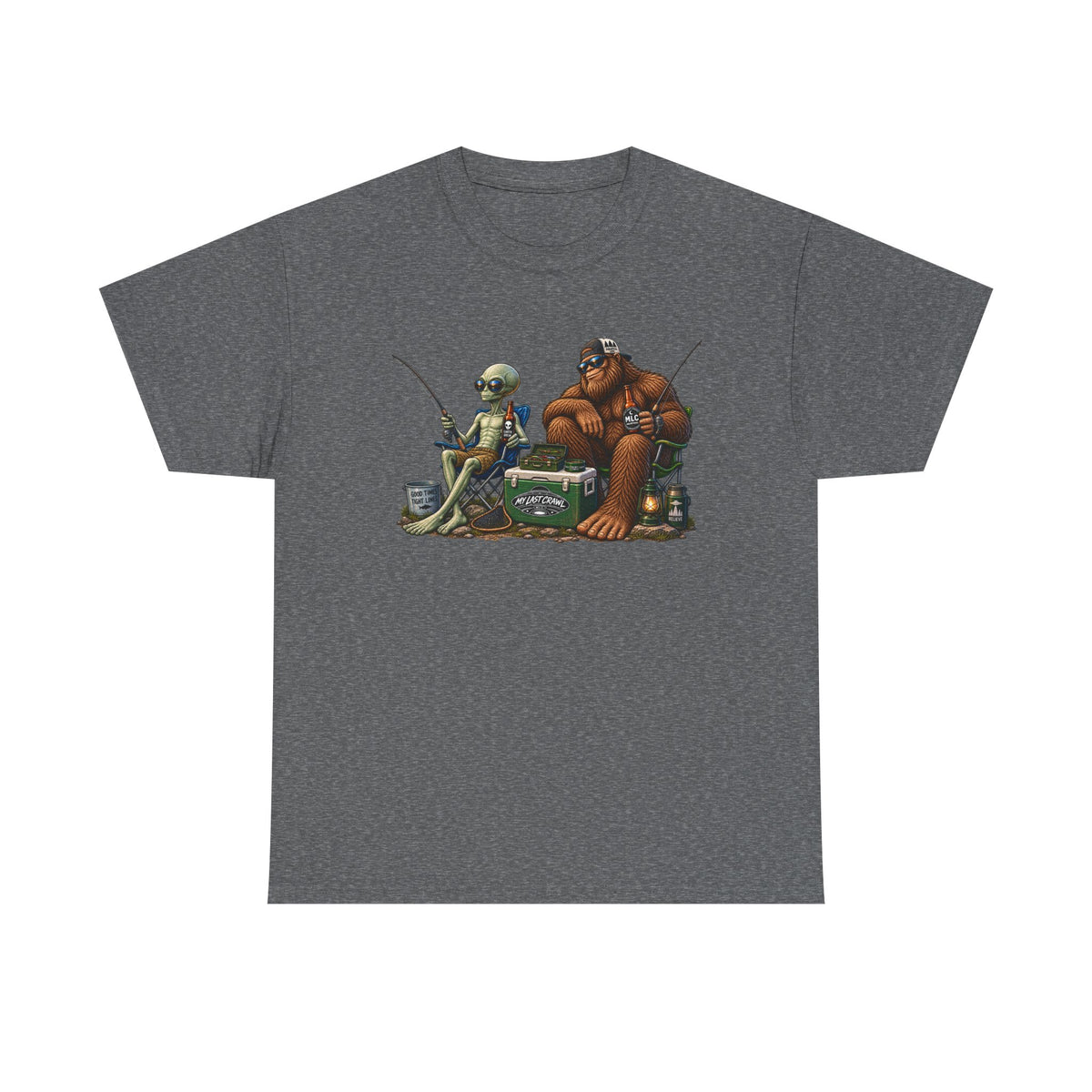 Alien and Bigfoot Fishing and drinking