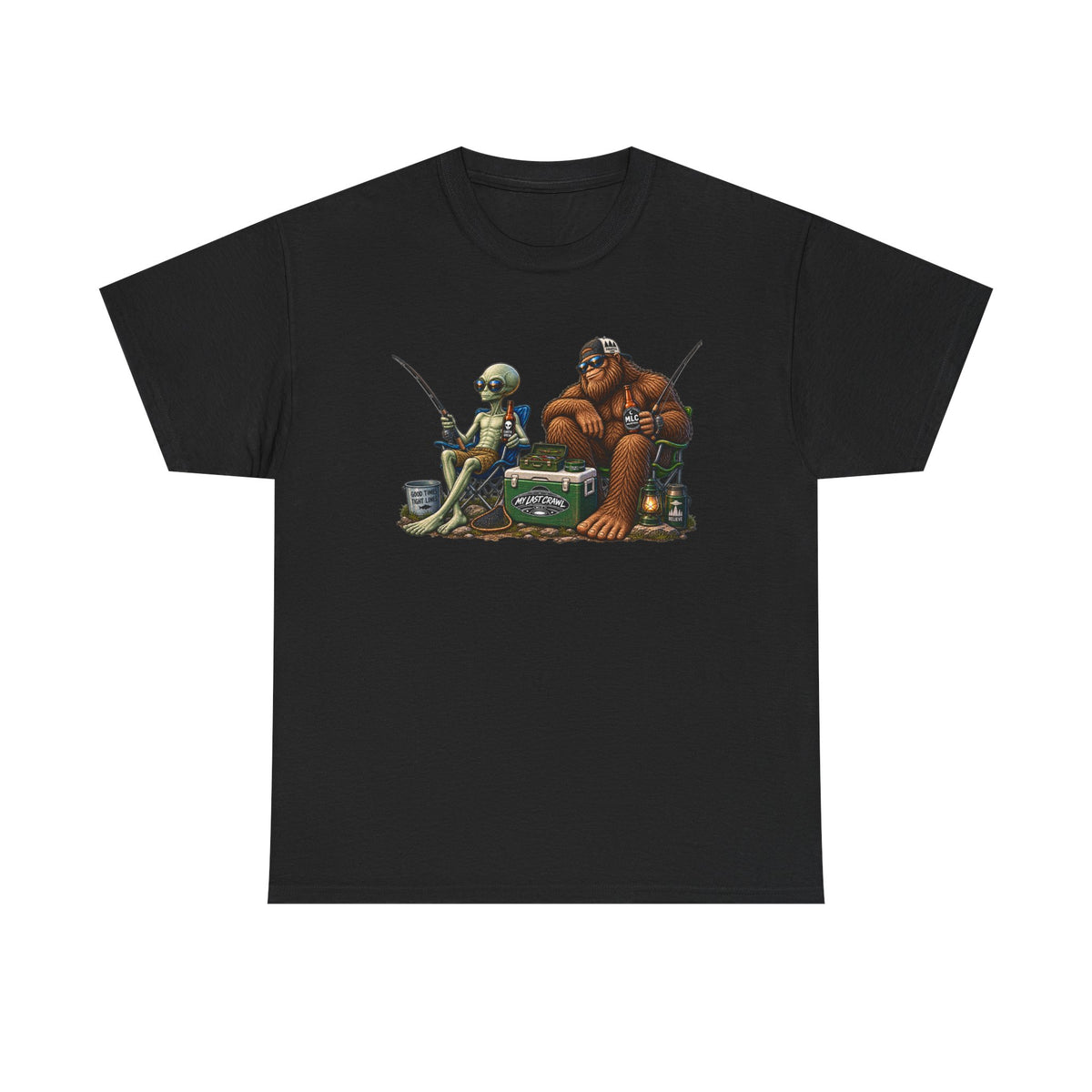 Alien and Bigfoot Fishing and drinking