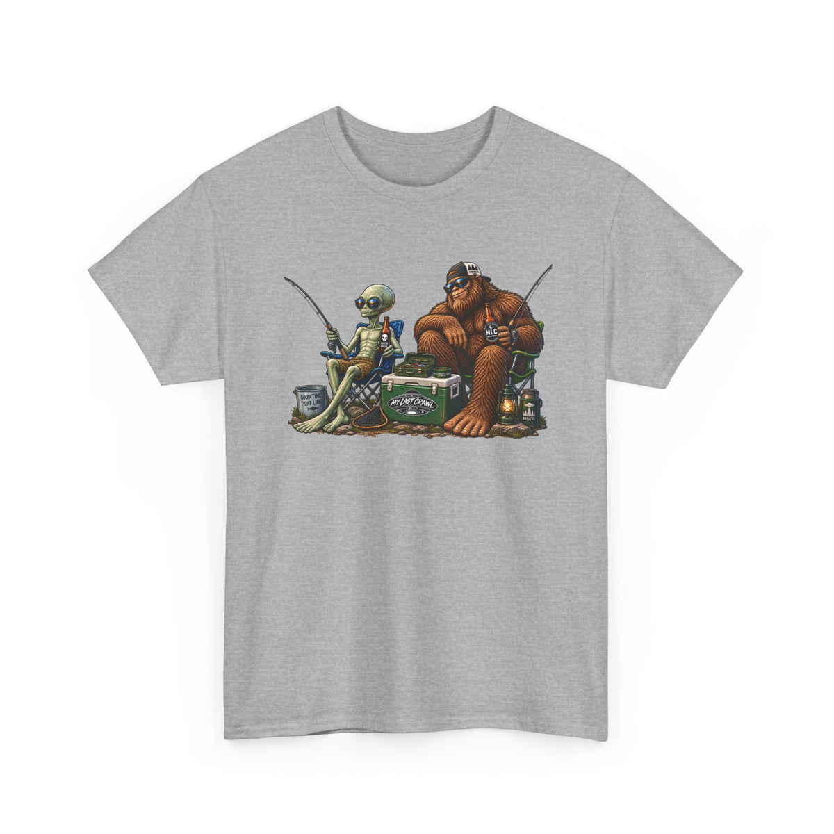 Alien and Bigfoot Fishing and drinking