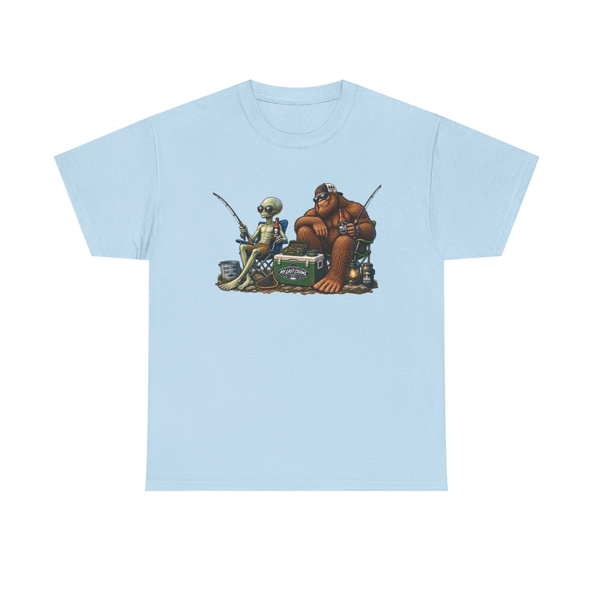 Alien and Bigfoot Fishing and drinking