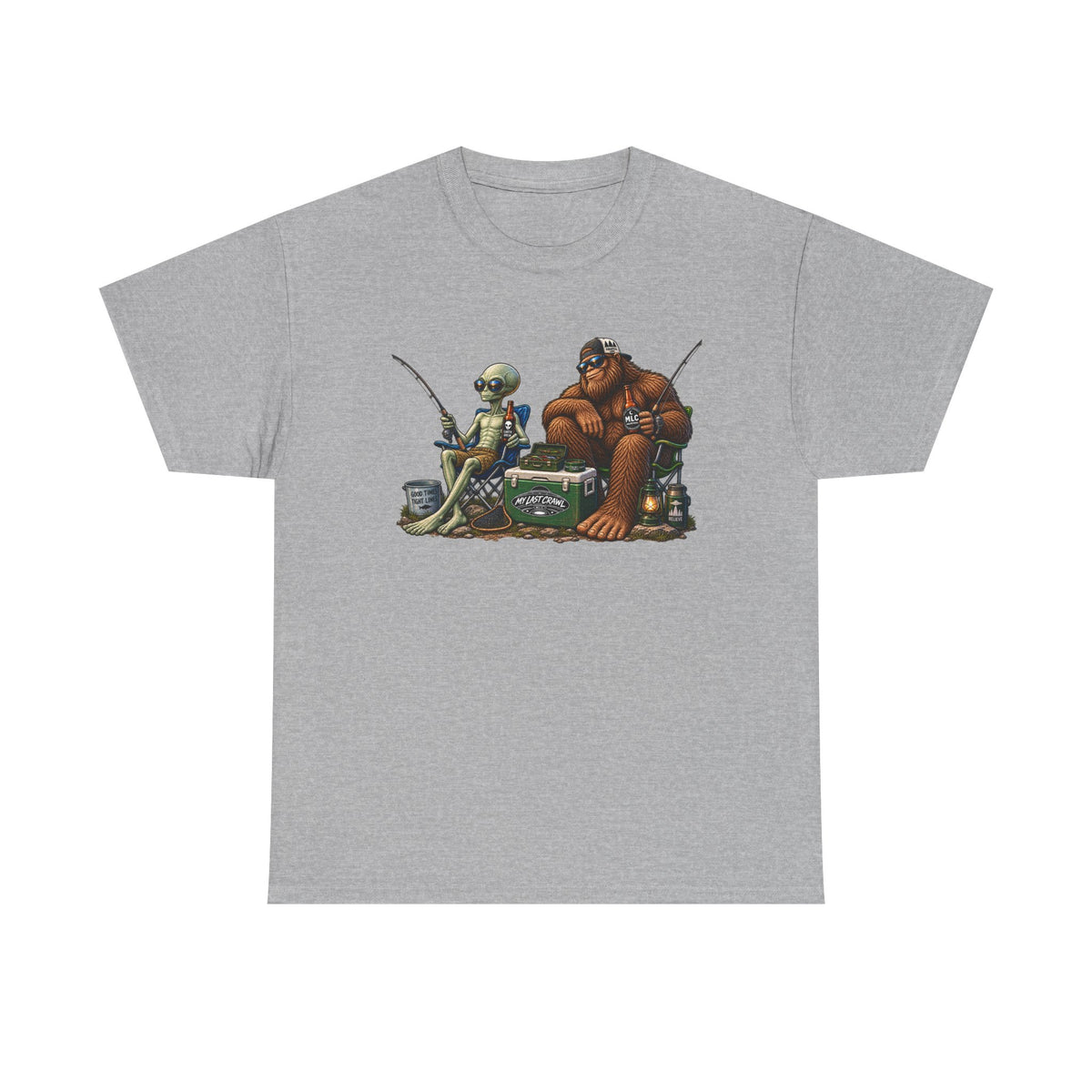 Alien and Bigfoot Fishing and drinking