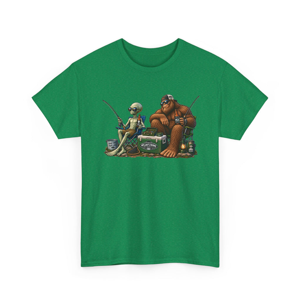 Alien and Bigfoot Fishing and drinking