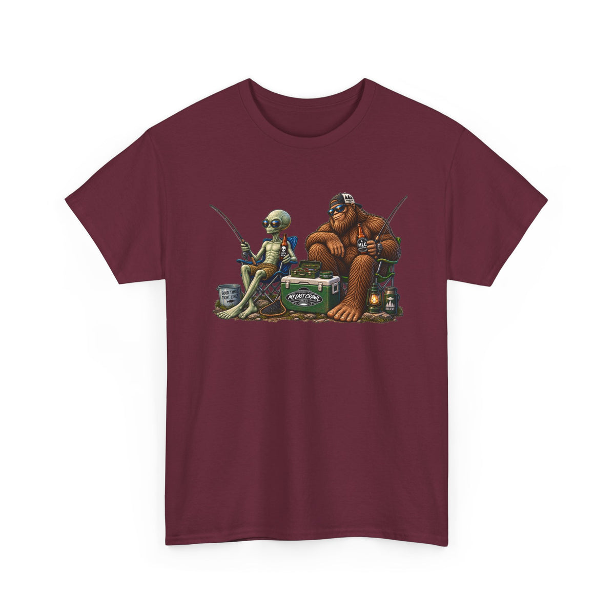 Alien and Bigfoot Fishing and drinking