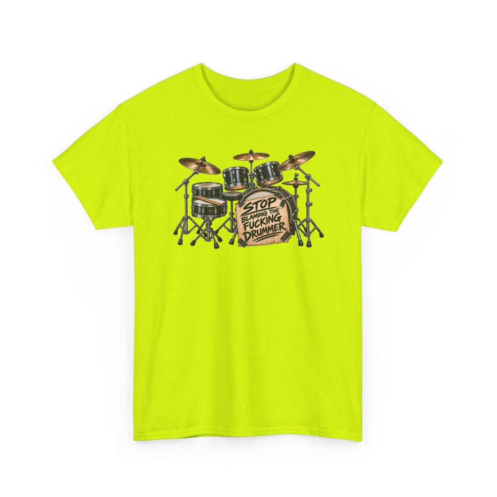 Drummer Protest T-Shirt — "Stop Fucking Drummer" Drum Kit Tee