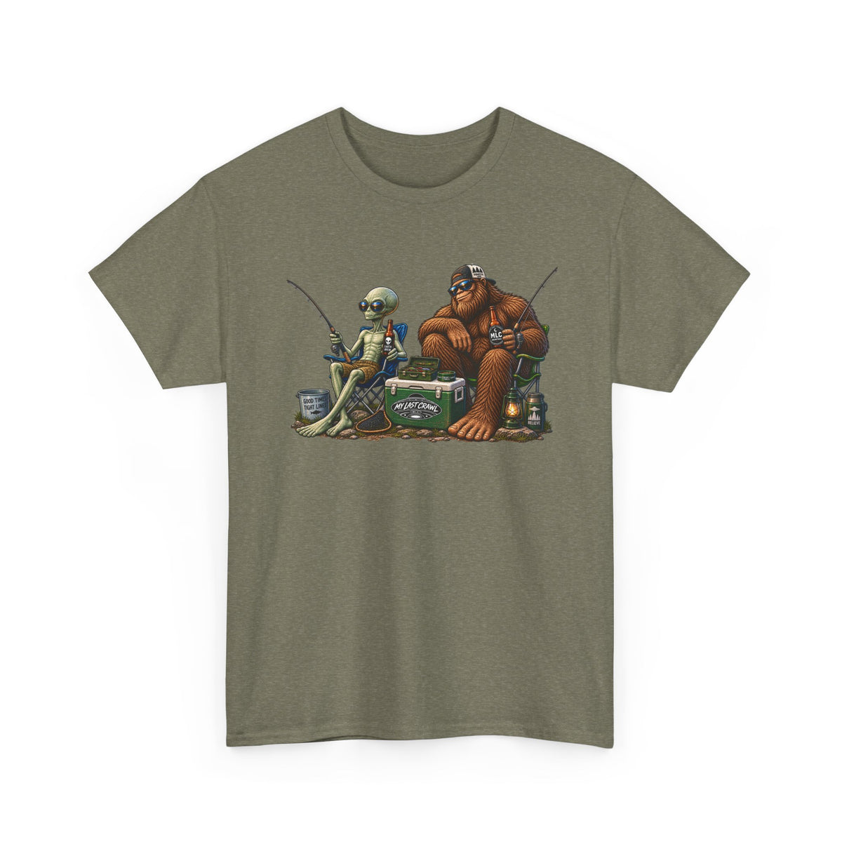Alien and Bigfoot Fishing and drinking