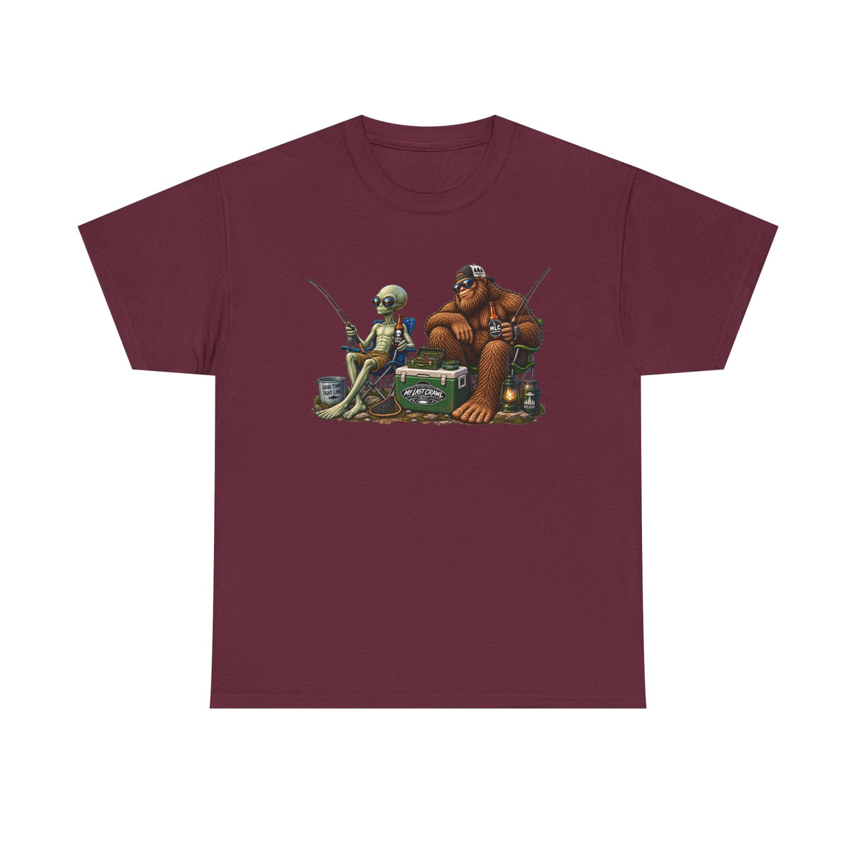 Alien and Bigfoot Fishing and drinking