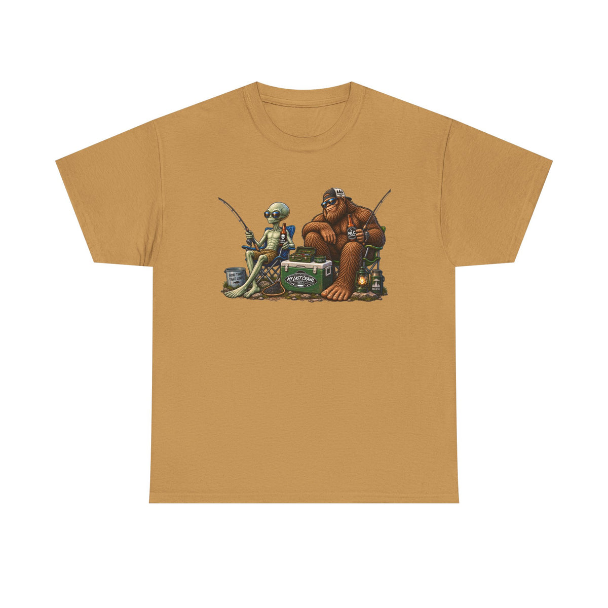 Alien and Bigfoot Fishing and drinking