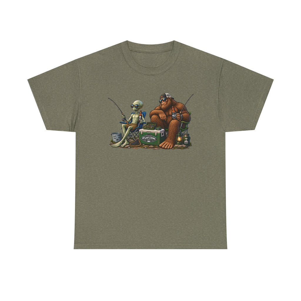 Alien and Bigfoot Fishing and drinking